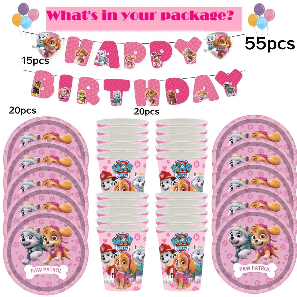 Розовая Вечеринка в честь Дня Рождения Щенячий Патруль Декор Скай Одноразовая Посуда Скатерть Тарелки Фольгированные Шары Праздник для Малыша Девичник Товары для Вечеринки