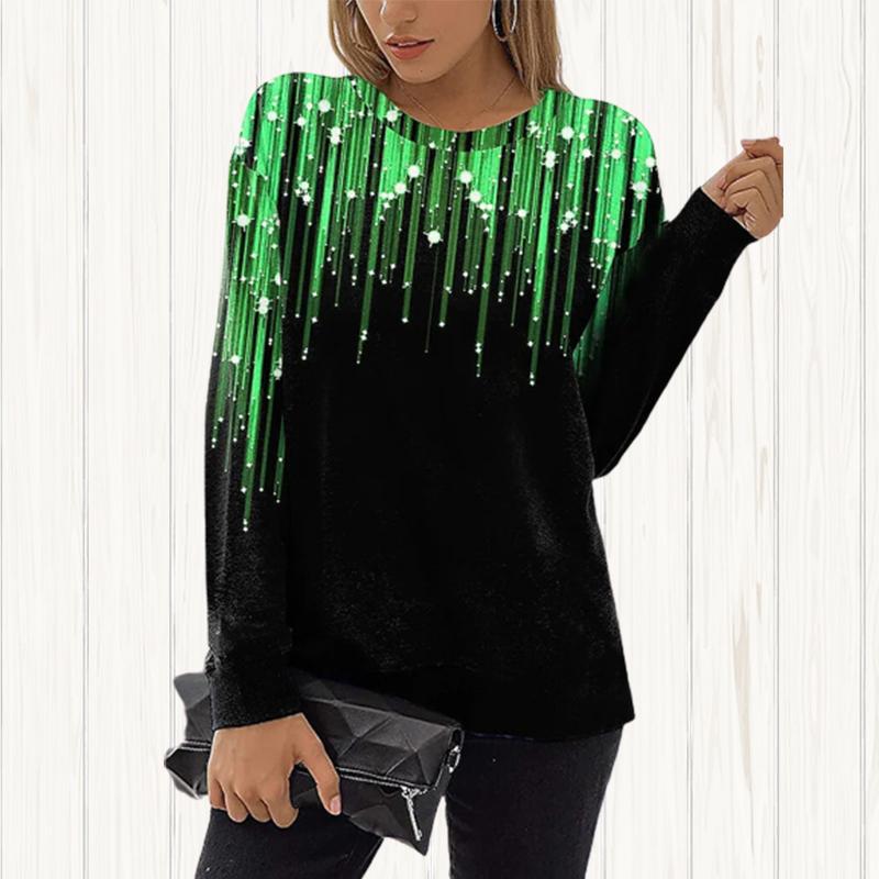 Women Autumn Tops Loose Cat Colorful Meteor Print Causal Long Sleeve T-shirt Top Blouse