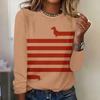 Simple Stripe Women's T-shirts Funny Dachshunds Print Long Sleeves T Shirt Designer Women Clothing Pullover Fall Cotton Tops