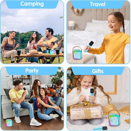 Mini Karaoke Machine,Portable Bluetooth Speaker with 2 Wireless Microphone for Kids Adults with Led Lights,Christmas Birthday Gifts for Girls Ages