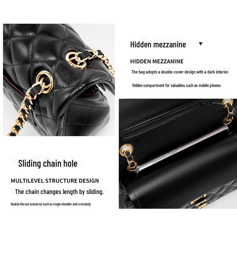 Fang Pangzi CF Caviar Style Diamond Shoulder Messenger Bag - Genuine Leather Women's Niche Design