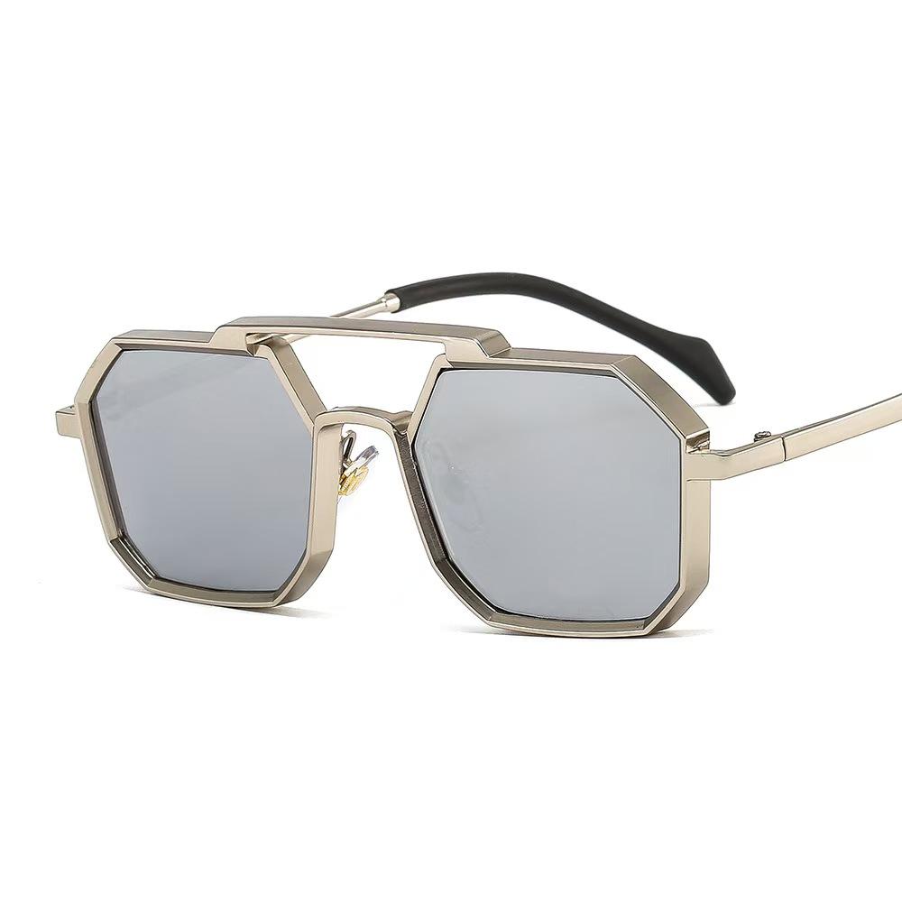 New Double Bridges Metal Large Frame Sunglasses UV400 Fashion Women Men Designer Mirror Eyewear Gafas de sol