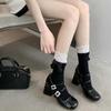 Lolita Lace Frill Mid-Calf Socks with Bow Ribbon - White Ballet Style JK Knee-Highs for Spring & Autumn