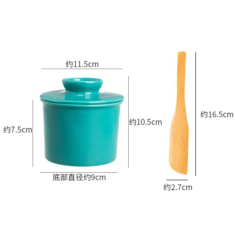Круглая коробка для масла Керамическая банка для хранения масла Западная чашка для сыра Бамбуковый нож для масла Керамическая банка для хранения Кухонные принадлежности