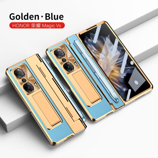 For Honor Magic Vs Case Plating Leather Hinge Pen Holder Hard Bracket Cover For Magic Vs Funda With Glass Flim