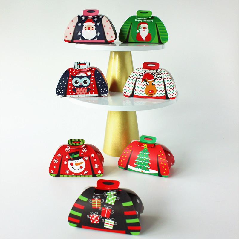 12Pcs 2024 Merry Christmas Cartoon Sweater Christmas Candy Box Kids Chocolate Gift Packaging Box Decor Year Party Supplies