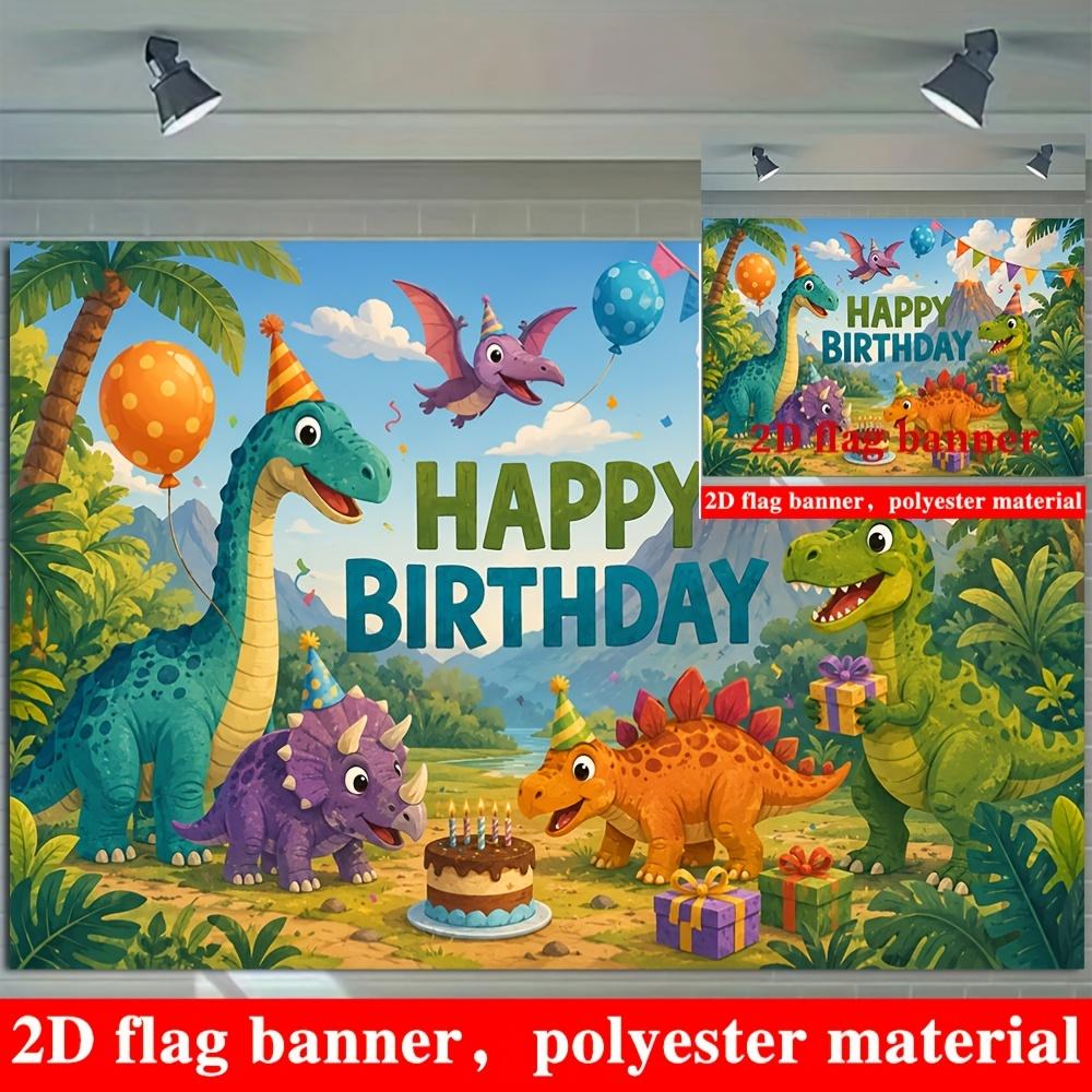Cartoon Dinosaur Happy Birthday Banner Backdrop Balloons Jungle Volcano Theme