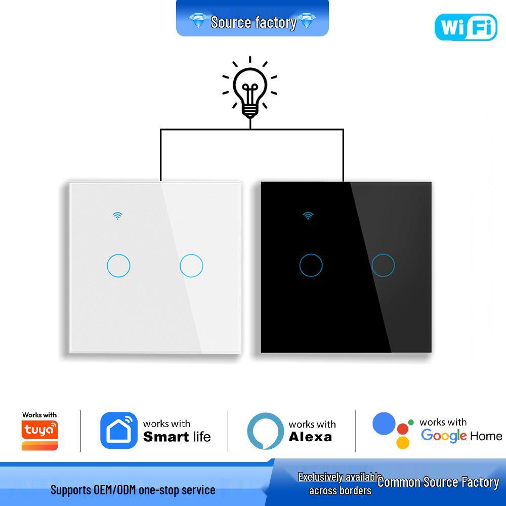 Умный WiFi Двойной Управляющий Граффити Выключатель, Тип 86 EU/UK, Нейтральный Провод, Трехпозиционный, с Таймером в Приложении и Голосовым Управлением.