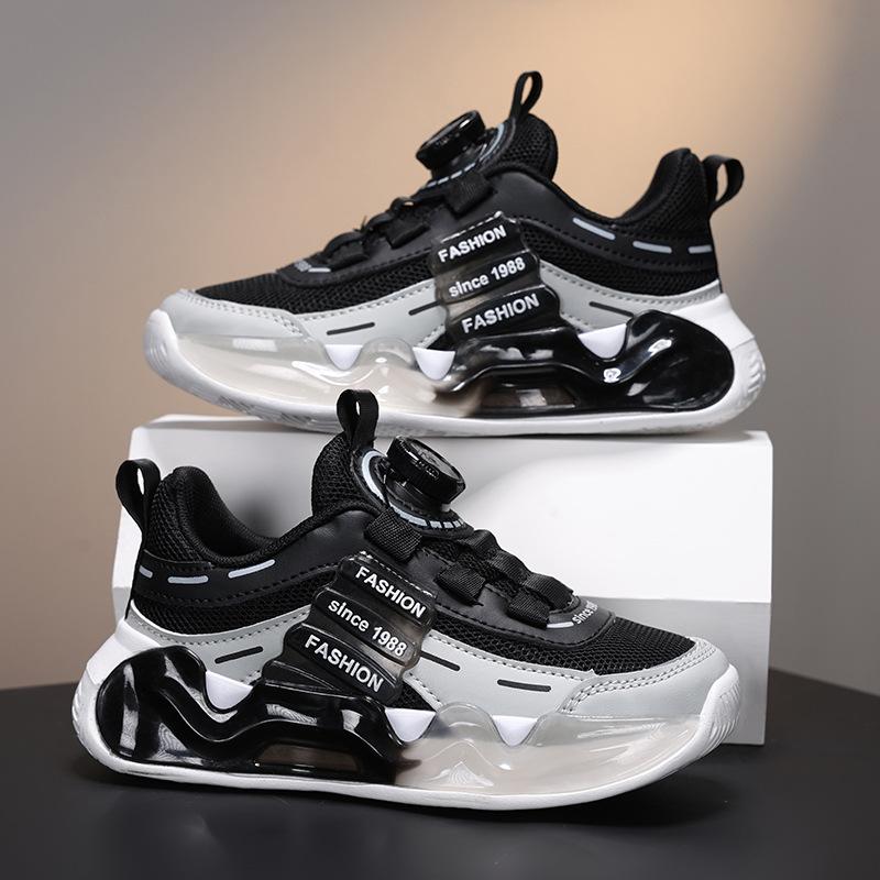 Boys Shoes Breathable Double Net Boys Running Shoes Spring Popular Button Shoes Lightweight Non-slip Children's Shoes Mesh Shoes