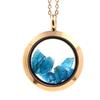 Necklace - Stones and Minerals - Neon Blue Apatite - 25 Mm Medallion - Stainless Steel - Rose Gold