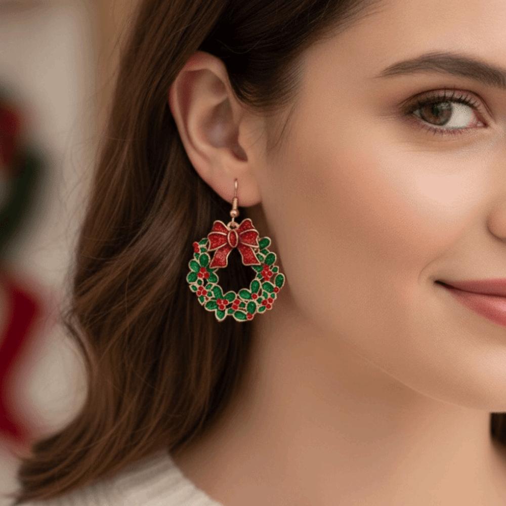 1 Pair Bowknot Christmas Earrings Party Decorations Xmas Stud Earrings for Women