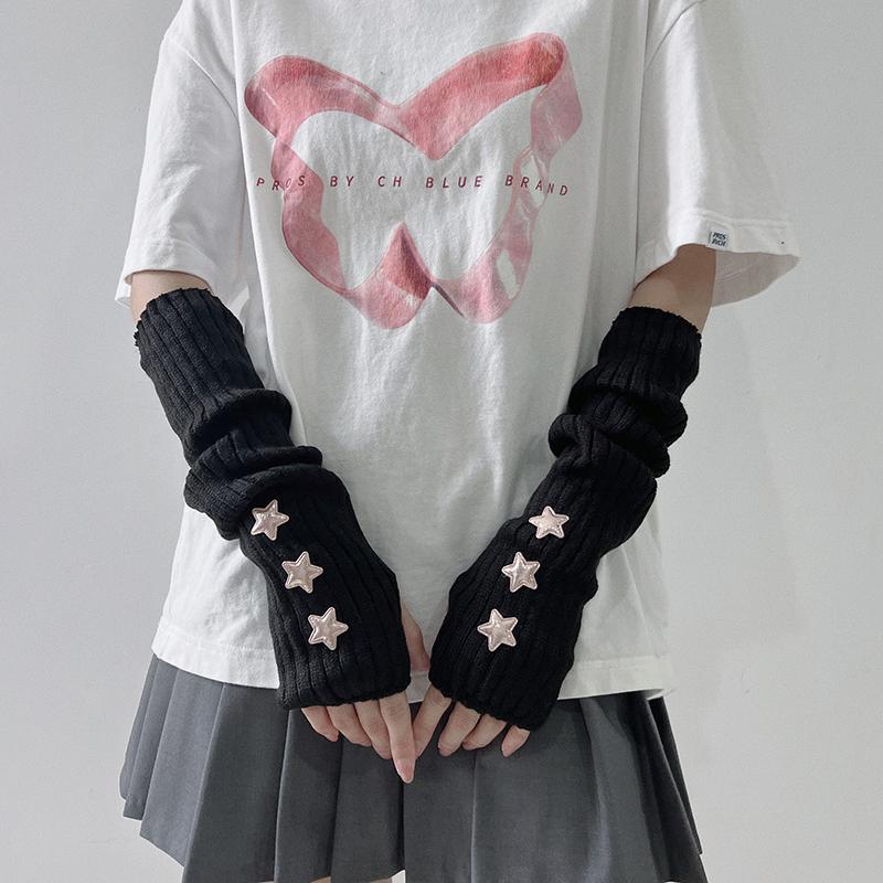 1 пара милых повседневных однотонных перчаток со звездами в стиле панк, длинные перчатки без пальцев для женщин и девочек, нарукавники в стиле Лолиты, подарки
