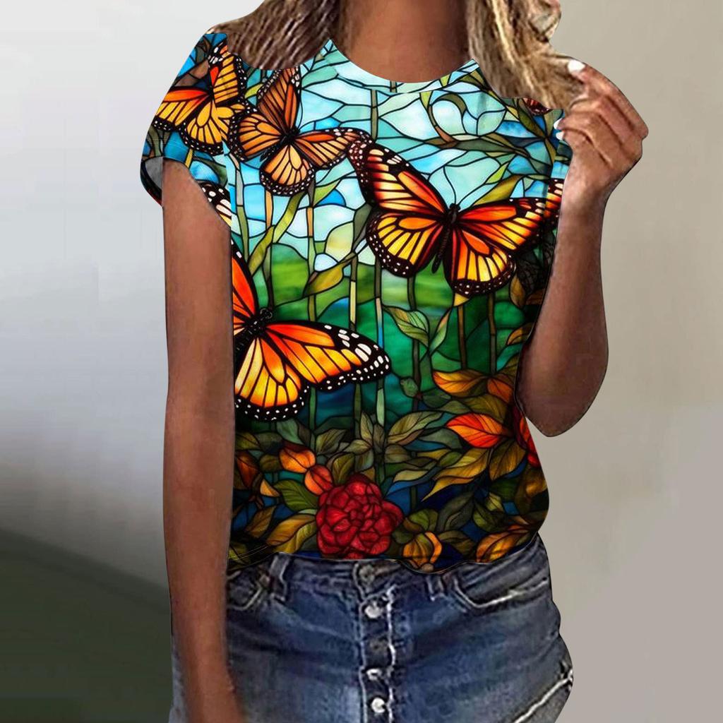 Женская футболка с принтом «Цветок, птица, бабочка» 3D Футболка женская модная футболка с круглым вырезом и коротким рукавом