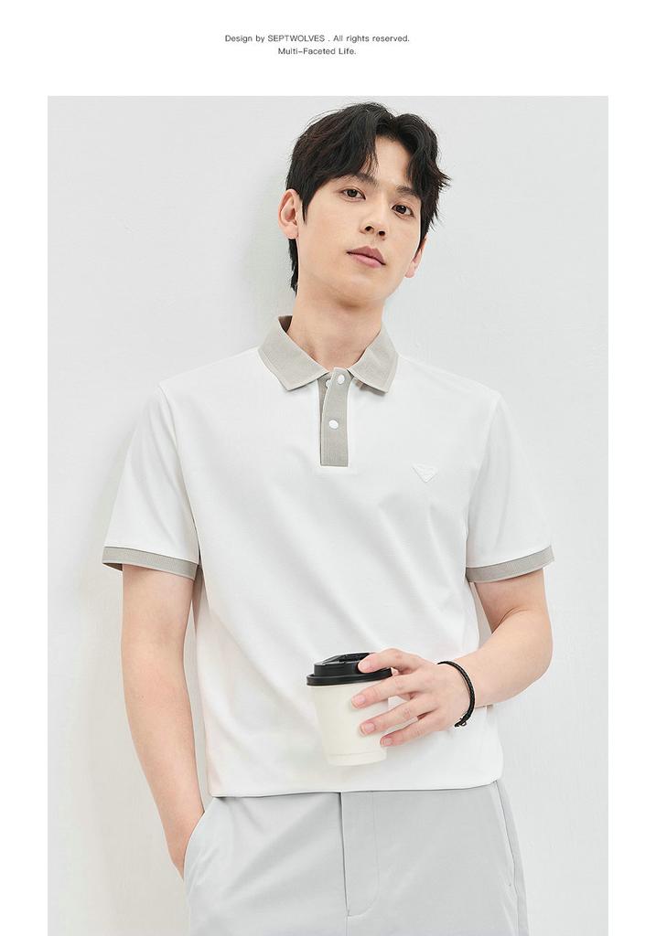 Cool and high elasticity waffle color flat machine short sleeved lapel polo
