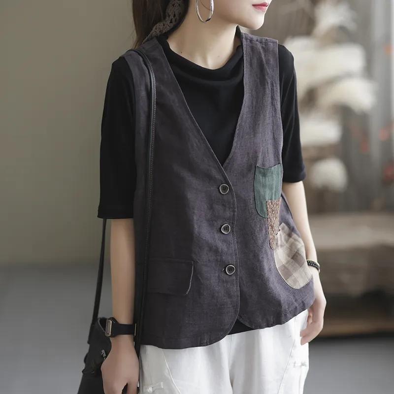 Жилет женский повседневный ретро свободный безрукавный жилет жилет жилет куртка