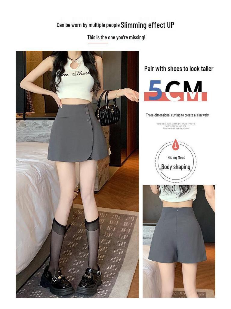 2025 Весна Женская Юбка-шорты А-силуэта с высокой талией - Модная, Стройнящая, Повседневная посадка