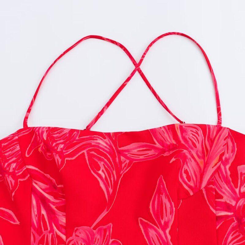 Western Style 2024 Autumn New Women Clothes Sling Flowers Print Mini Dress Short Dress 8508136