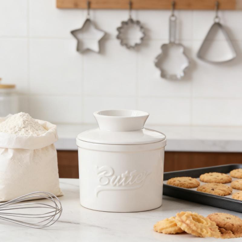 Ceramic butter tank, fresh-keeping butter storage box with lid, kitchen household butter fresh-keeping container