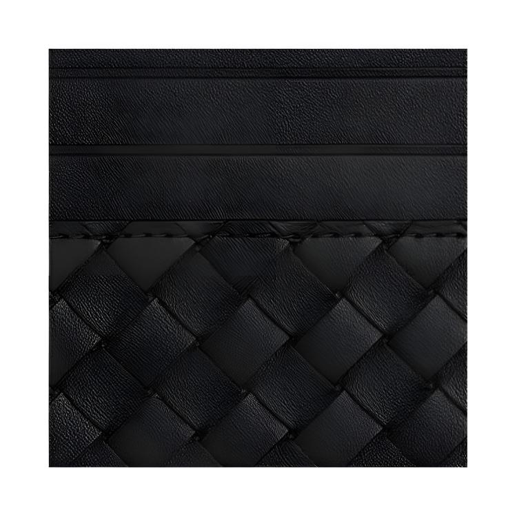 Bottega Veneta Intrecciato Flap Card Case Black/Silver Men Wallets 817397-V4LQ1-8803