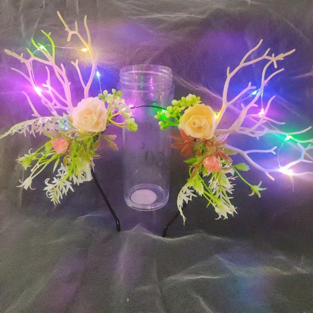 Обруч для волос Светодиодная рождественская повязка на голову Светодиодная светящаяся повязка на голову Милая повязка на голову с оленьими ушками и рогами Девочка