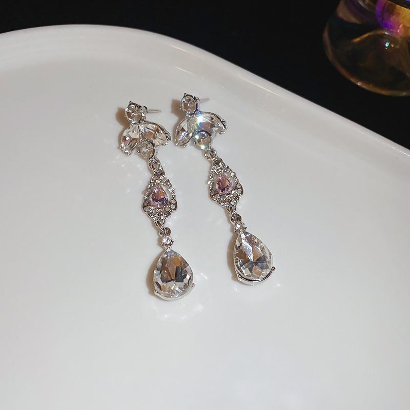 Серьги-подвески с серебряной иглой, бриллиантовым цветком, каплей воды и кисточкой, преувеличенные серьги, легкая роскошь, премиальные серьги для женщин
