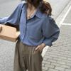 Женская рубашка с длинным рукавом и воротником в стиле French Chic 2024 - Элегантный корейский стиль, однотонная, осенняя мода