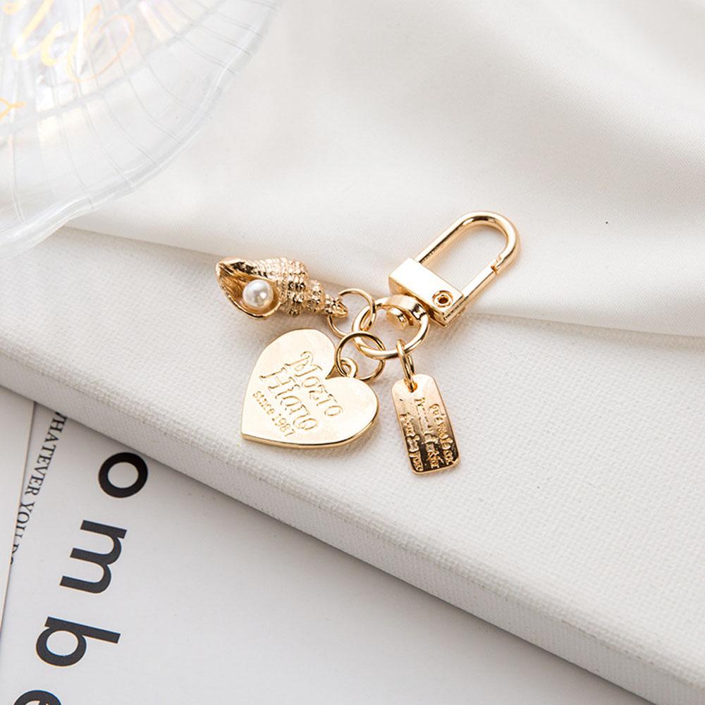 Korean Pearl Shell Conch Gold Color Fashion Bag Charms Heart Key Ring Key Chain Key Accessories