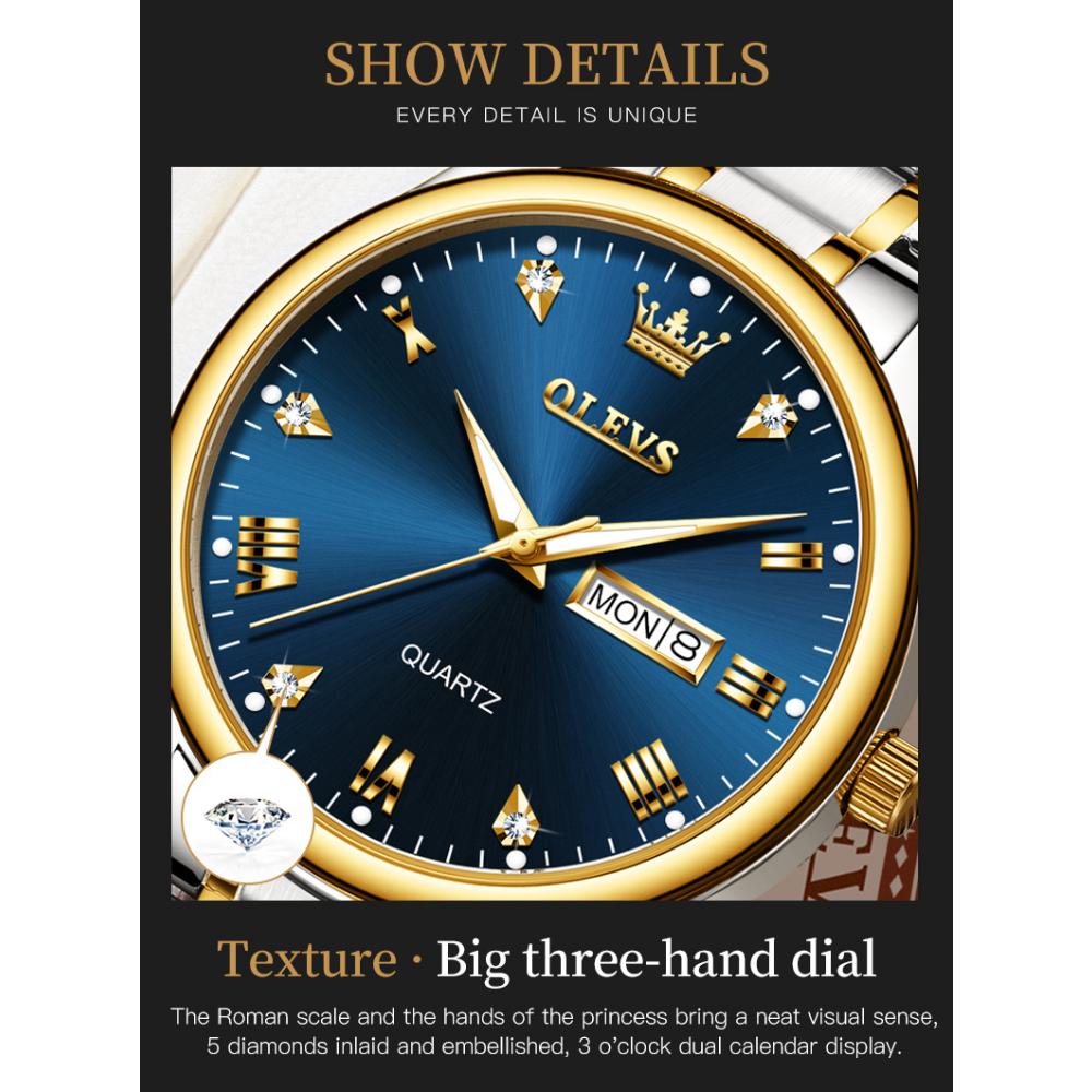 OLEVS Новые деловые и досуговые часы золотые с бриллиантами кварцевые часы деловые водонепроницаемые светящиеся мужские часы