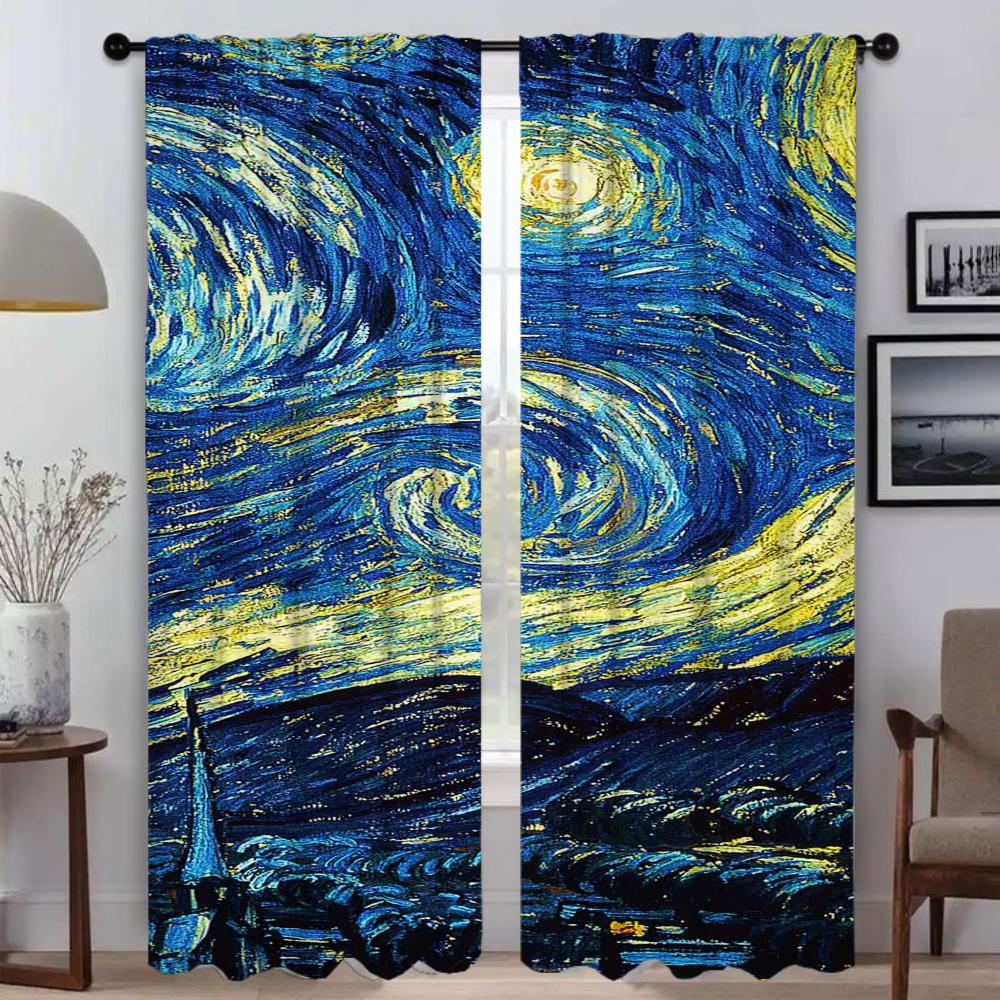 Halloween Decoration Van Gogh Home Interior Curtains for Camera Partition Blackout Curtains 2 Pieces Living Room Curtain Shades