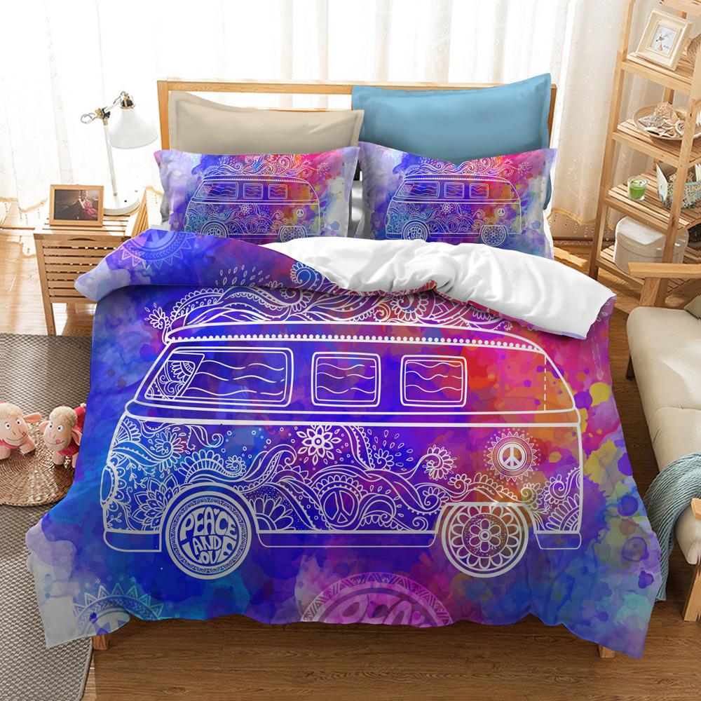 Peace Car Quilt Cover Pillowcase 2 or 3 Peace Symbol Bedding Sets Single Bed Double Bed Full Size Washable Super Soft Zippered Bedding