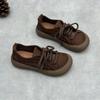 Johnature Retro Genuine Leather Lace Up Women's Shoes Casual Round Toe Cowhide Flats