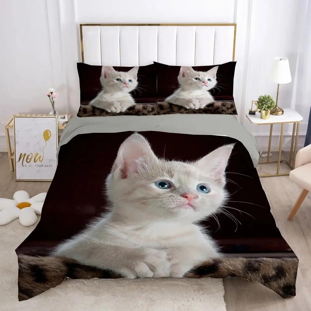 Кошка Милое Животное Котенок Удобный Пуховый Пододеяльник Наволочка Постельный Комплект Украшение Детской Спальни Домашний Текстиль