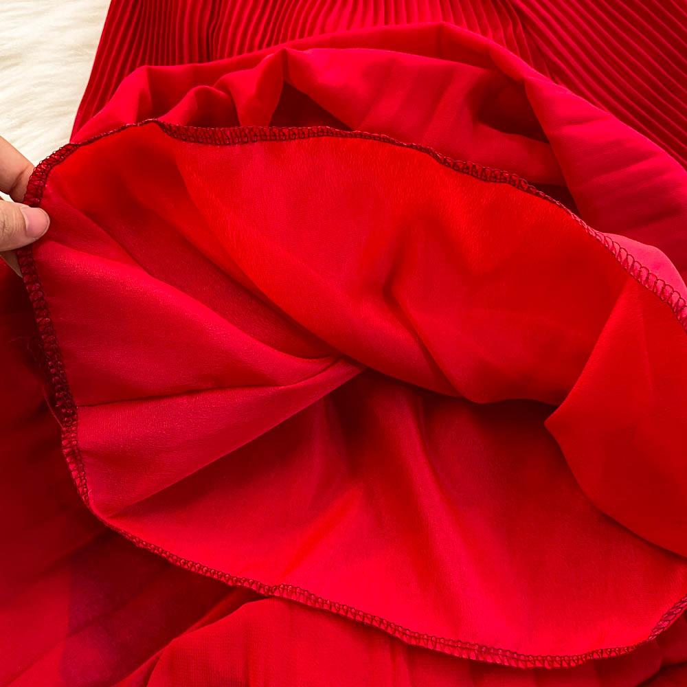 Весна-лето Женский плиссированный комплект из двух предметов Элегантная шифоновая блузка с V-образным вырезом и драпировкой + широкие брюки с высокой талией Костюм из 2 предметов для женщин Новый