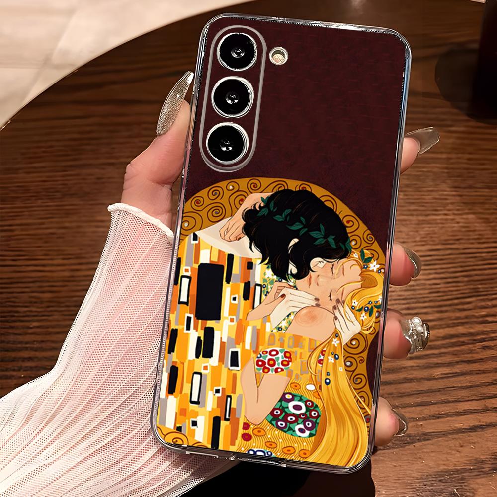 Чехол для телефона 'Поцелуй' Густава Климта для Samsung S25 S24 Ultra S23 Fe S22 S20 S21 Plus Fe Ultra 5G Прозрачный чехол
