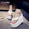 Fashion Fashion 2025 ladies summer logo slippers stained wedge heel platform flip-flops high heels beach sandals ladies thick high mujer