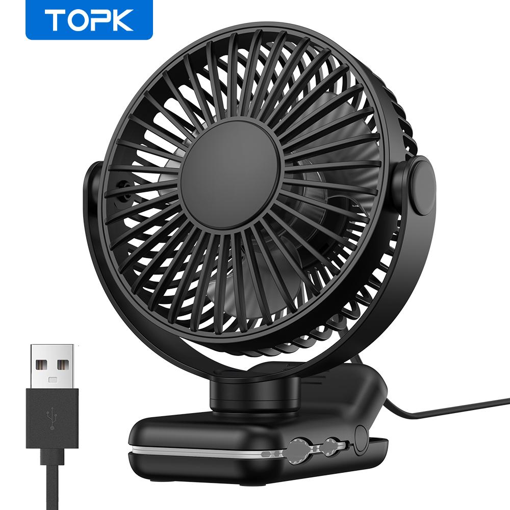 TOPK Мини Портативный Зажимной Вентилятор, USB Настольный Вентилятор, 3 Скорости Тихий Ветер 720° Вращение Персональный Электрический Вентилятор, Напольные Вентиляторы для Комнаты Дома