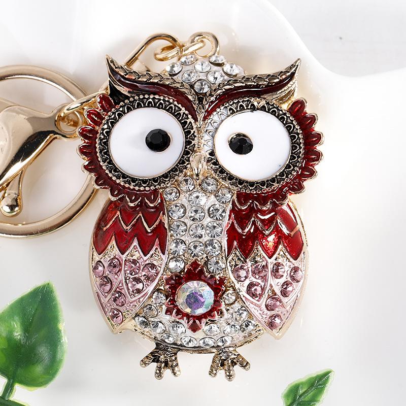 New Creative Animals Cute Owl Key Chain Metal Diamonds Fashion Keychains Men's Women's Handmade Jewelry Gift Keyring Bag Charms