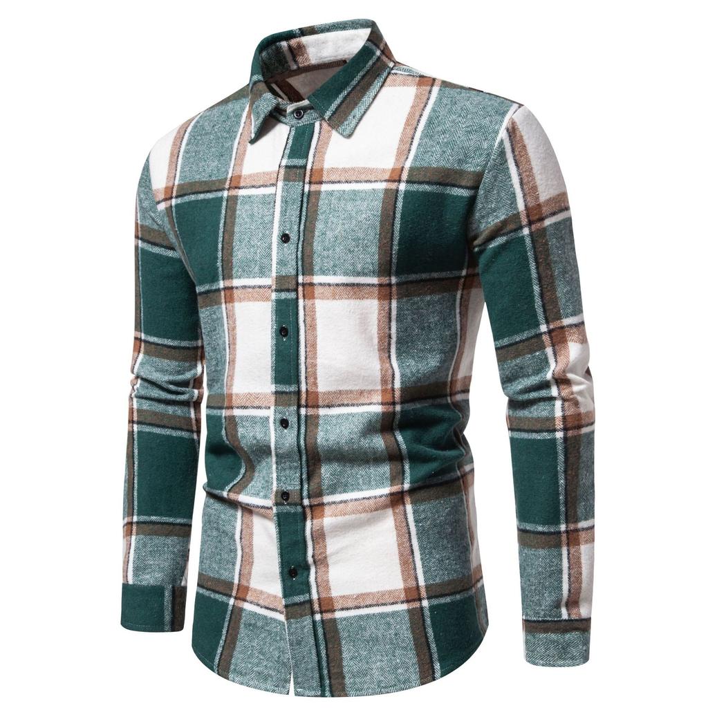 Men's Classic Retro Plaid Shirts Long Sleeve Shirt Jacket Casual Business Plaid Shirt for Men Lightweight Work Lapel Shirts