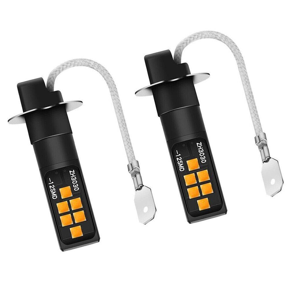 2PCS Yellow H3 LED Bulb 3030 SMD Car Fog Light High Bright DRL Driving Lamp DC/AC12V