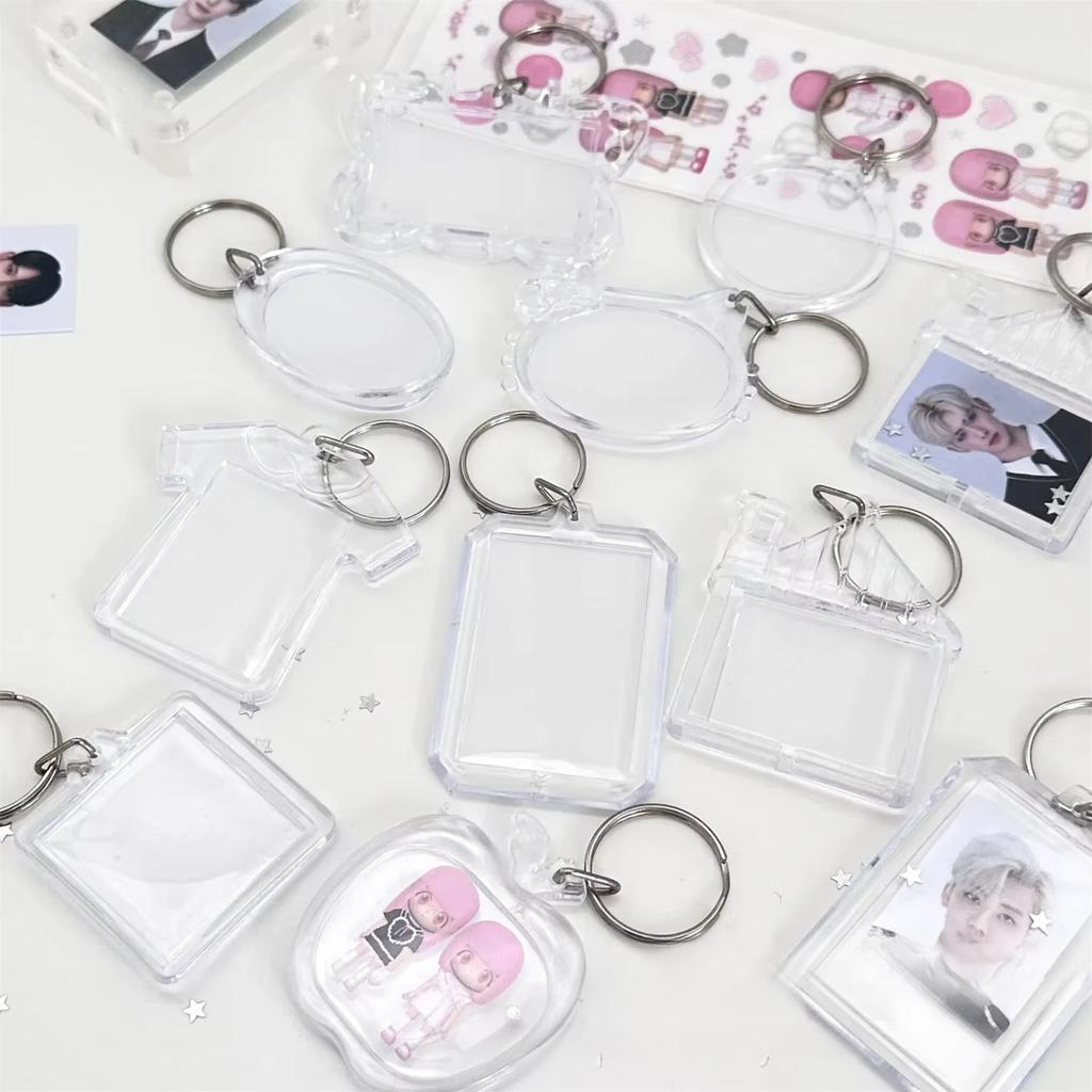 1Pc INS Simple Transparent Acrylic 1-inch Photo Frame Korean Kpop Idol 1-inch Photocard Protective Display Key Chain Bag Pendant
