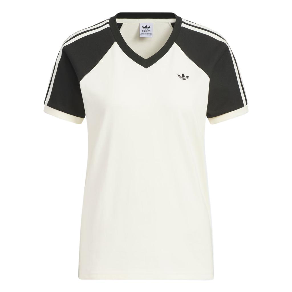 Adidas Originals Color Block V-Neck Short Sleeve Raglan T-Shirt Women Tops Off-White Black KF0316