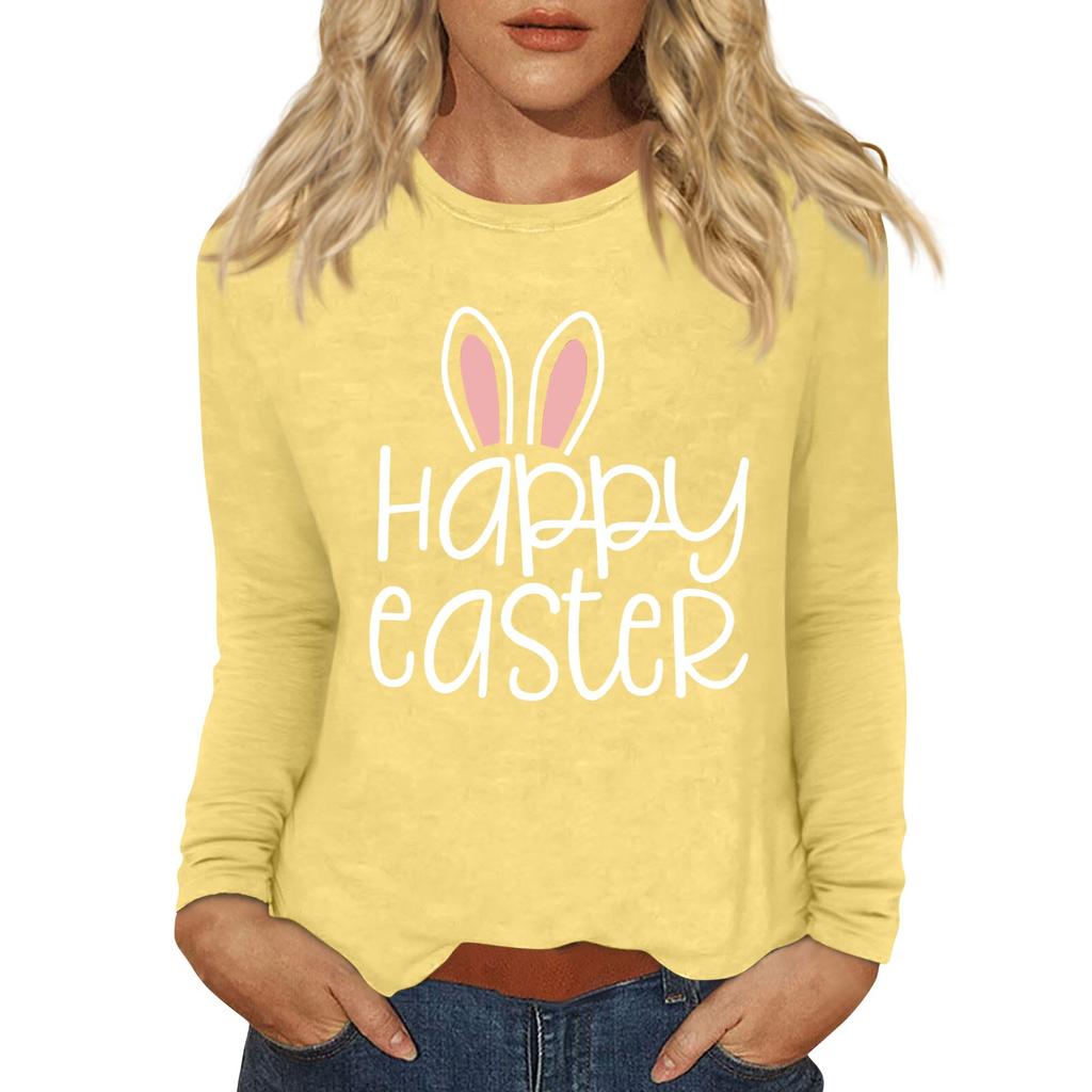 Long Sleeve Shirts For Women Easter Carnival Print Graphic Tees Blouses Casual Basic Tops Pullover