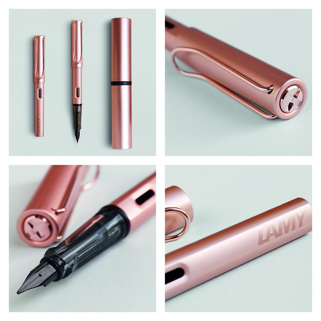 LAMY Lx Rosegold Fountain Pen Elegant Aluminum Body with Palladium Stainless Steel Clip Steel Fine Point Includes LAMY T10 Blue Ink Cartridge -