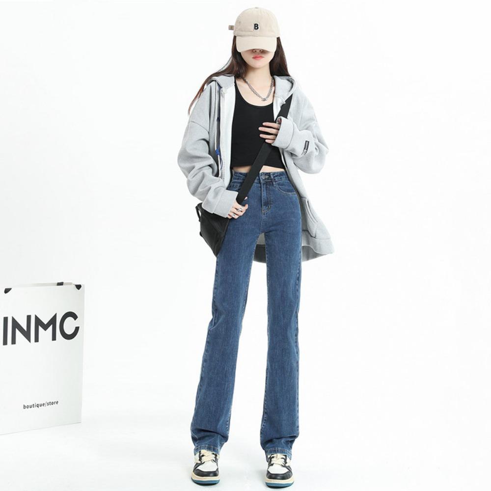 Trendy Straight Jeans Women's Spring and Autumn New High Waist High and Thin Loose Drape Floor Jeans