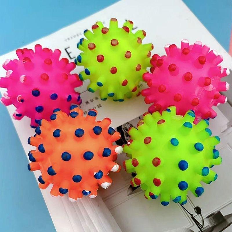 Dog Chew Toy Squeaky Spiky Ball Rubber Teeth Cleaning Interactive Play Small Breed Puppy