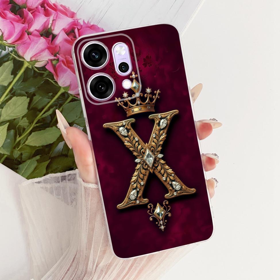 Прозрачный Для Oppo Reno 14Pro CPH2739 PKZ110 Чехол Для Oppo Reno14 Pro Чехол Роскошная Корона Буквы A-Z 2D Плоский Узор