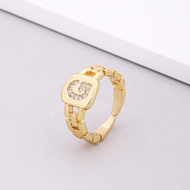 Initial Letter Ring Women Trendy Adjustable Pave Micro Zirconia Hollow Finger Ring For Women Jewelry Gift