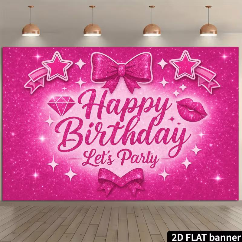 2D Sparkly Pink Themed Birthday Photography Background