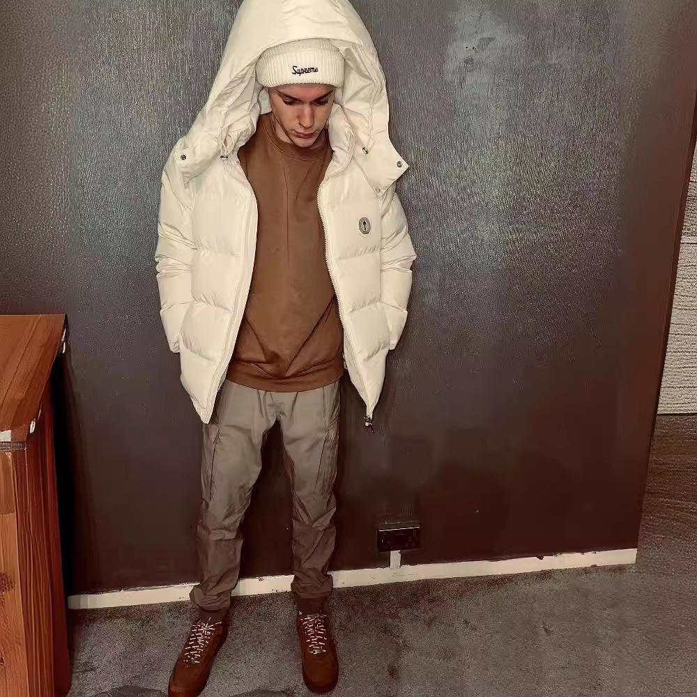 Бежевая хлопковая куртка Trapstar с маленьким логотипом и съемным капюшоном