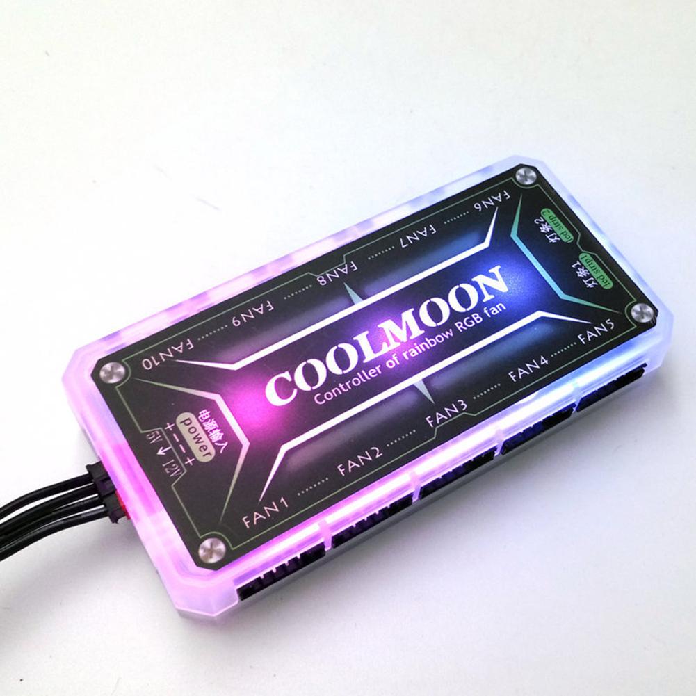 COOLMOON RGB-подсветка Пульт-диммер DC12V 5A Светодиодный интеллектуальный контроллер цвета 10x 6-контактных портов для вентиляторов 2x 4-контактных порта для световых полос для RGB-вентиляторов